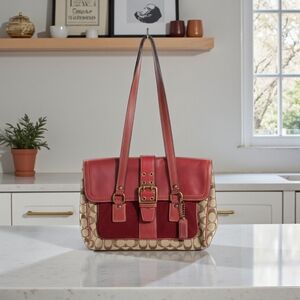 2004 Coach Special Edition Signature C Oxblood Suede and Leather Satchel